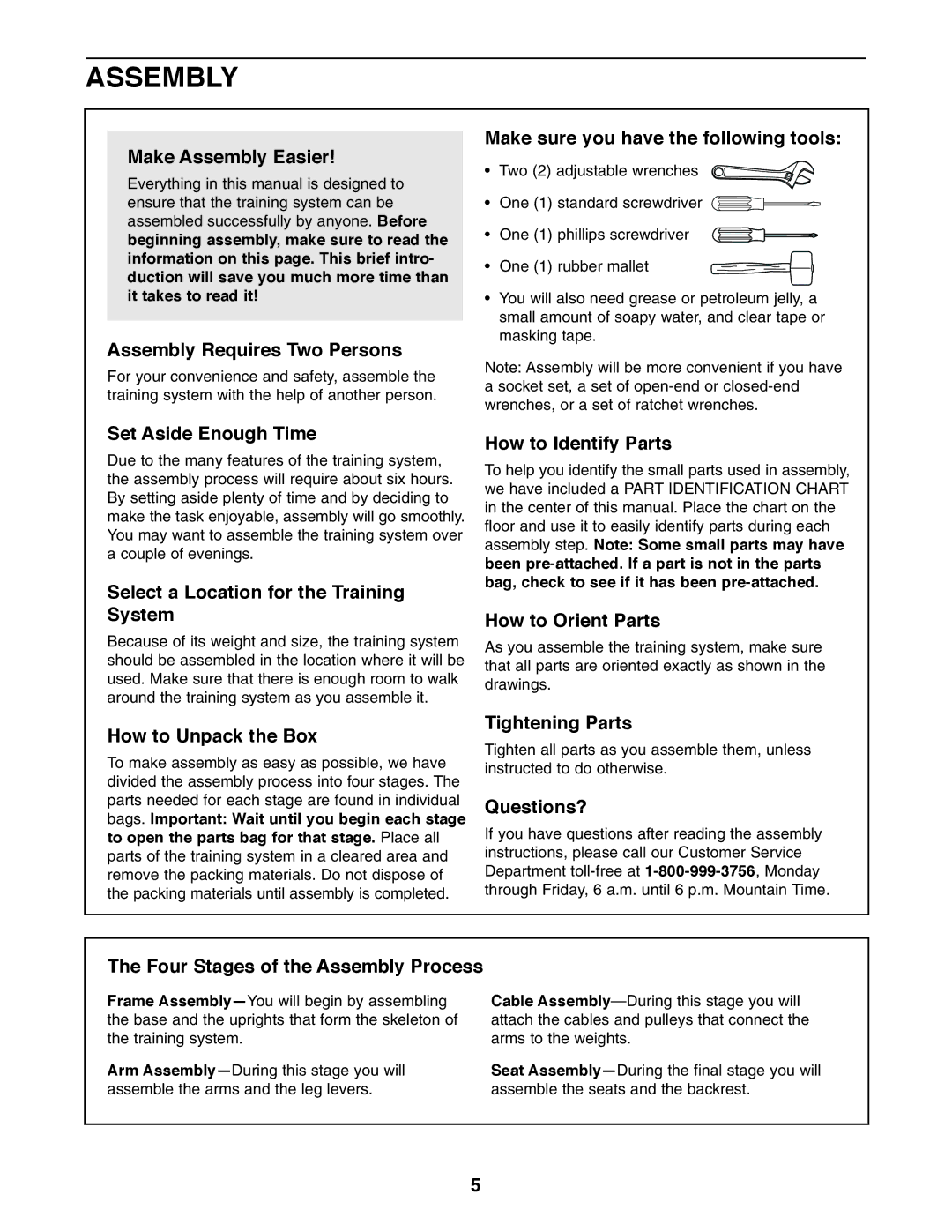 Weider WESY59100 user manual Make Assembly Easier 