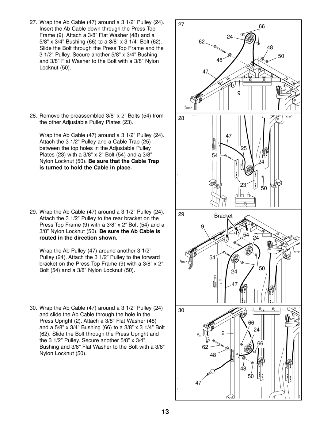 Weider WESY59101 Frame 9. Attach a 3/8 Flat Washer 48 and a, Plates 23 with a 3/8 x 2 Bolt 54 and a 3/8, Nylon Locknut 