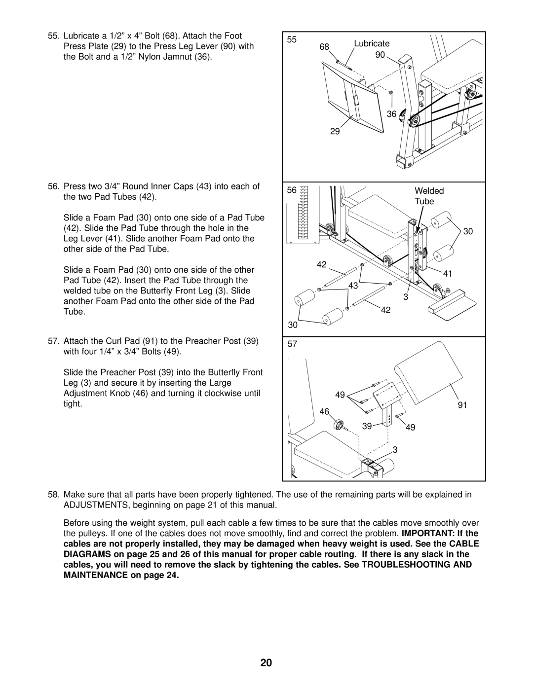 Weider WESY59101 user manual Welded, ADJUSTMENTS, beginning on page 21 of this manual, Maintenance on 