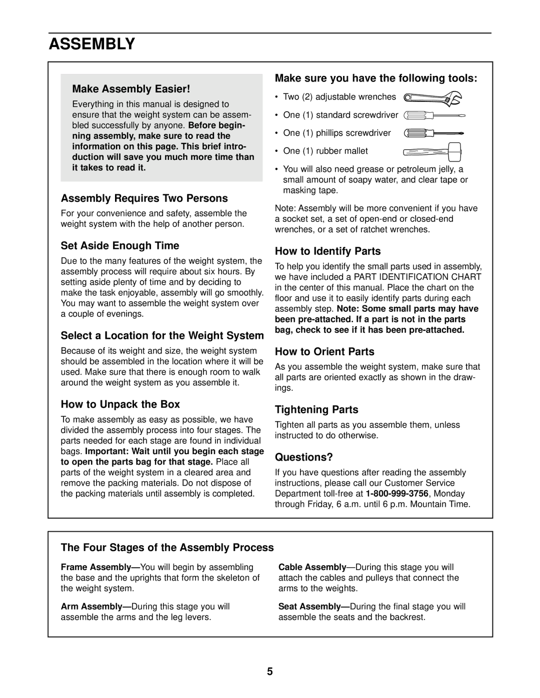 Weider WESY59101 user manual To open the parts bag for that stage, Cable Assembly, Arm Assembly 