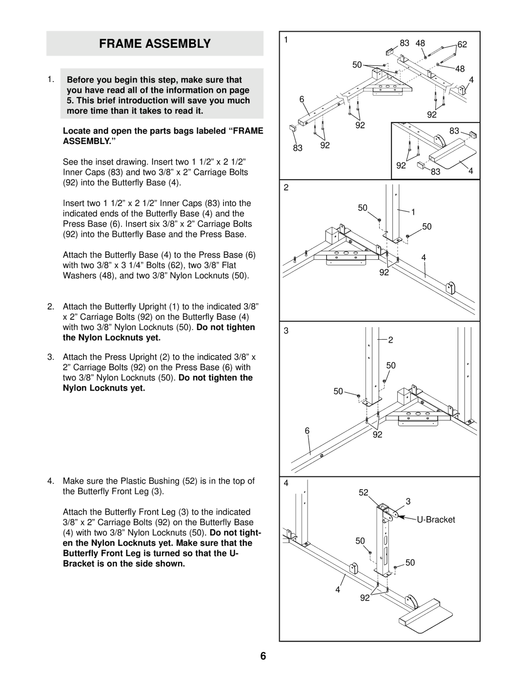 Weider WESY59101 user manual Frame Assembly 