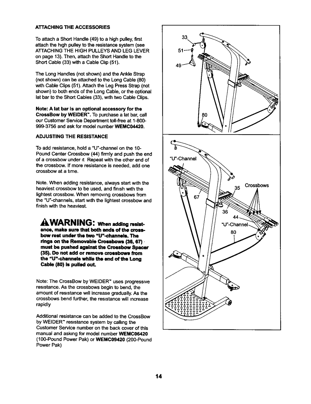 Weider WESY59421 user manual Awarning, Adjusting the Resistance 