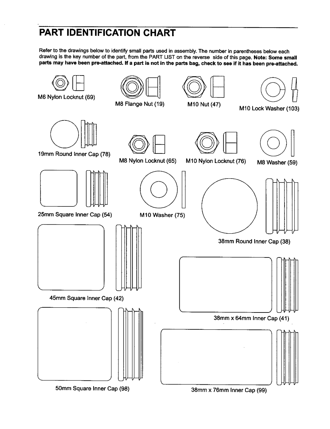 Weider WESY59421 user manual Part Identification Chart 