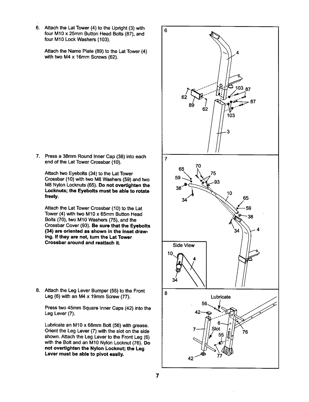 Weider WESY59421 user manual Crossbar around and reattach it 