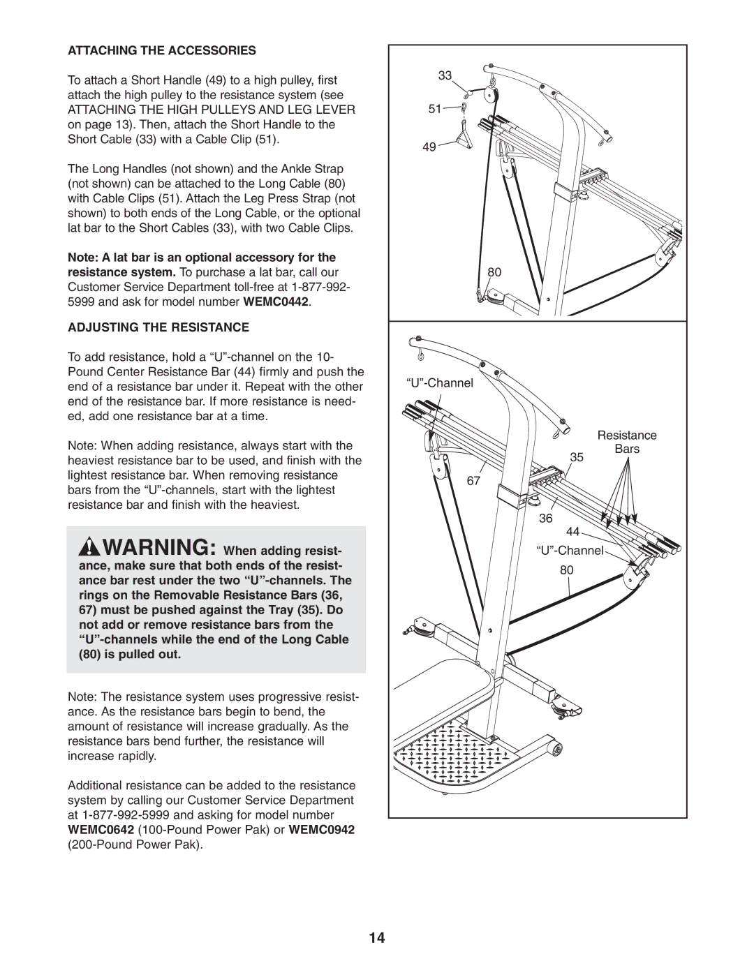 Weider WESY59531 user manual Attaching the Accessories, Adjusting the Resistance 