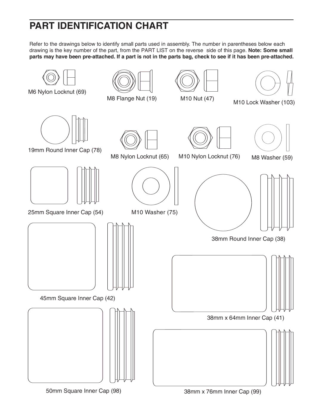 Weider WESY59531 user manual Part Identification Chart 