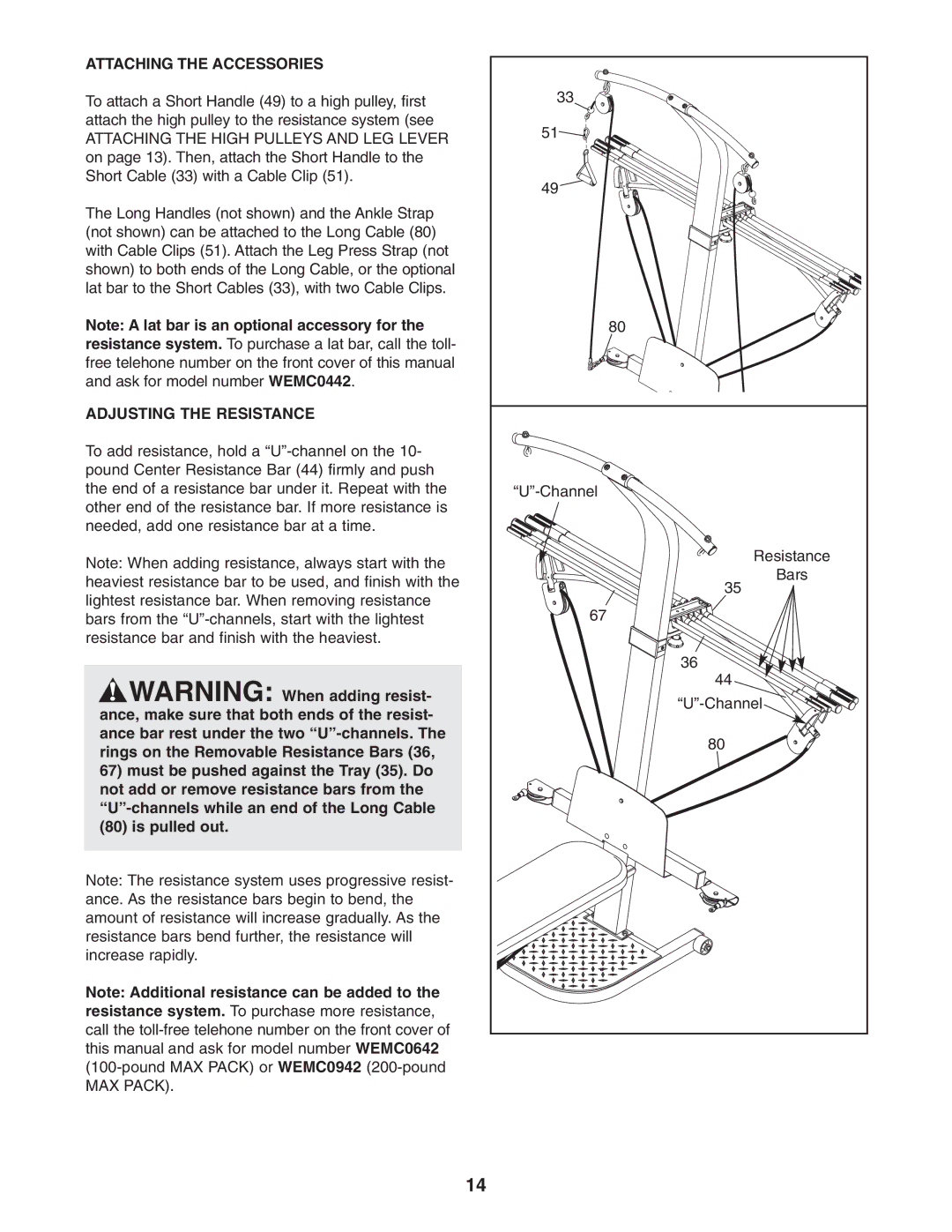 Weider WESY5983.3 user manual Attaching the Accessories, Adjusting the Resistance 