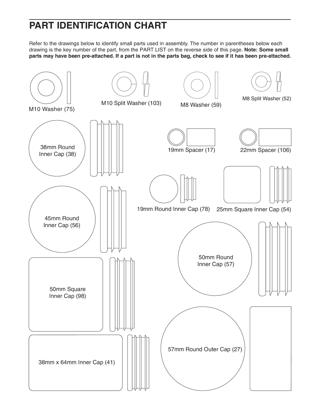 Weider WESY5983.3 user manual Part Identification Chart 