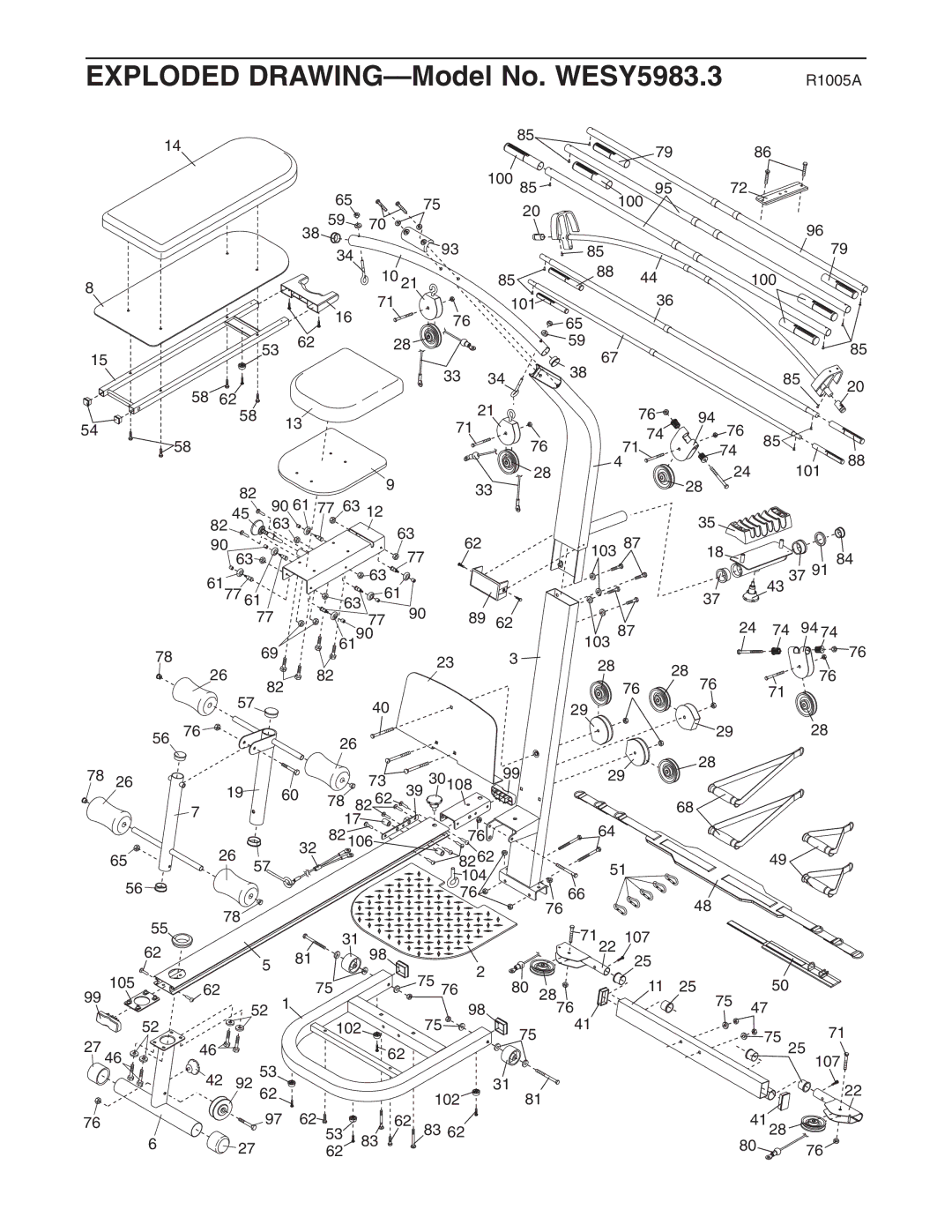 Weider user manual Exploded DRAWING-Model No. WESY5983.3 