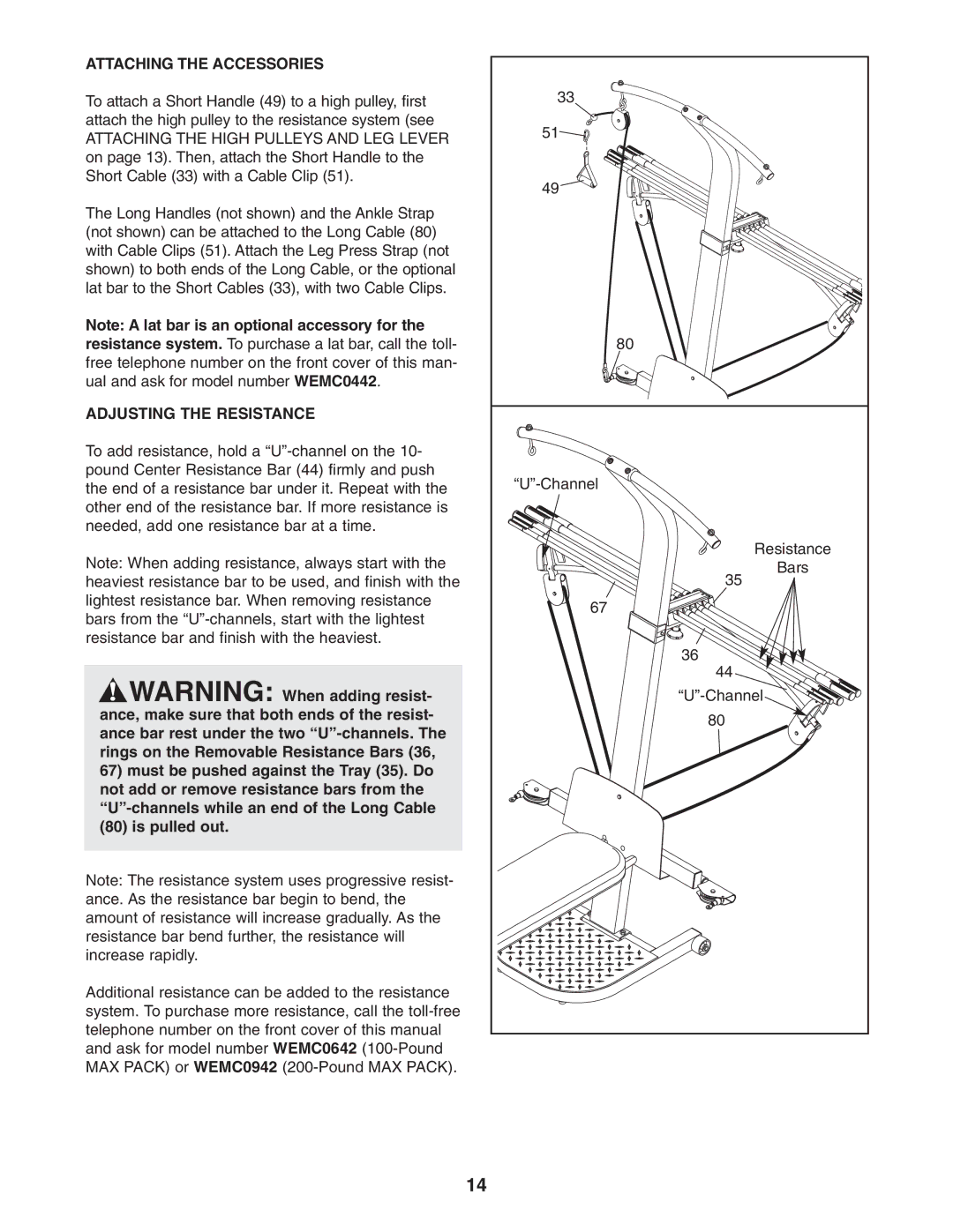 Weider WESY5983.5 user manual Attaching the Accessories, Adjusting the Resistance 