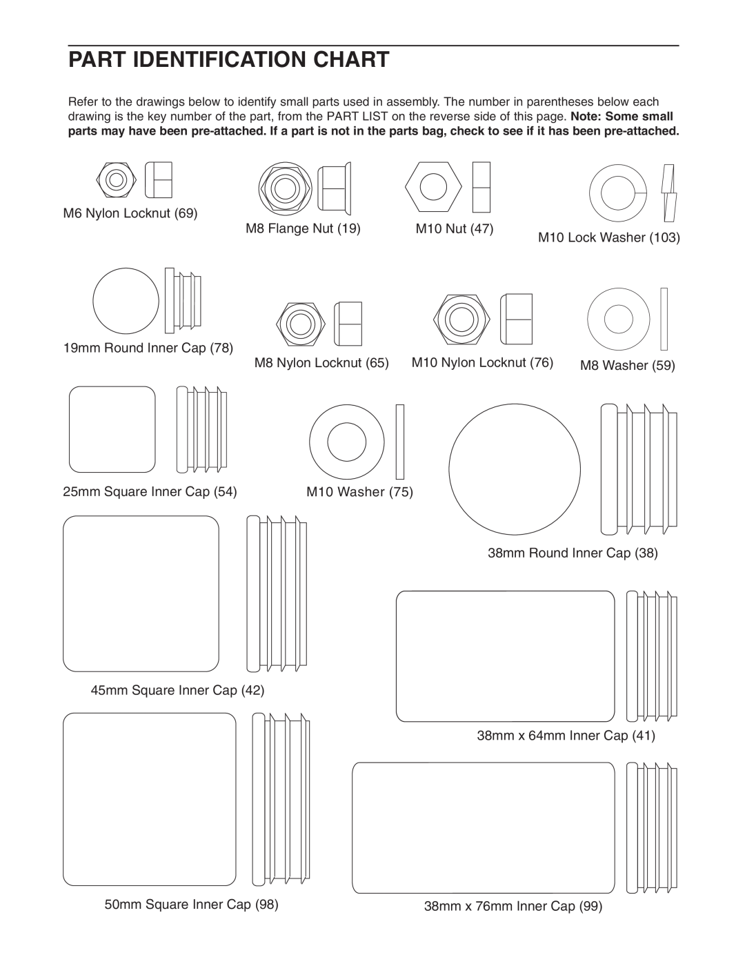 Weider WESY5983.5 user manual Part Identification Chart 