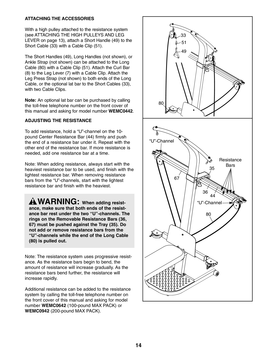 Weider WESY5984.1 user manual Attaching the Accessories, Adjusting the Resistance 