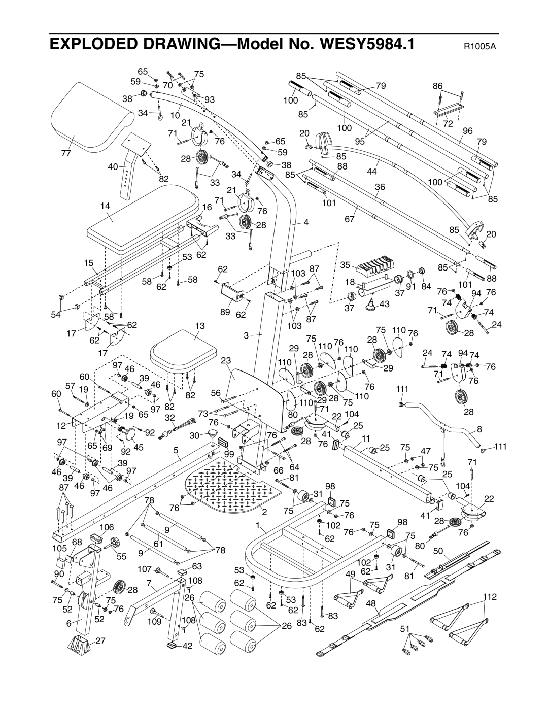 Weider user manual Exploded DRAWING-Model No. WESY5984.1 