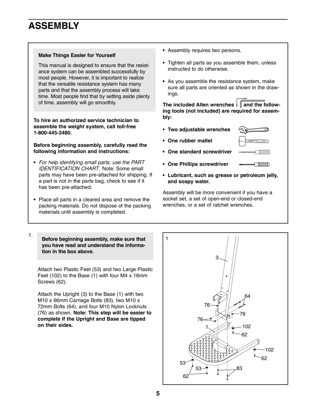 Weider WESY5984.1 user manual Assembly, Make Things Easier for Yourself 