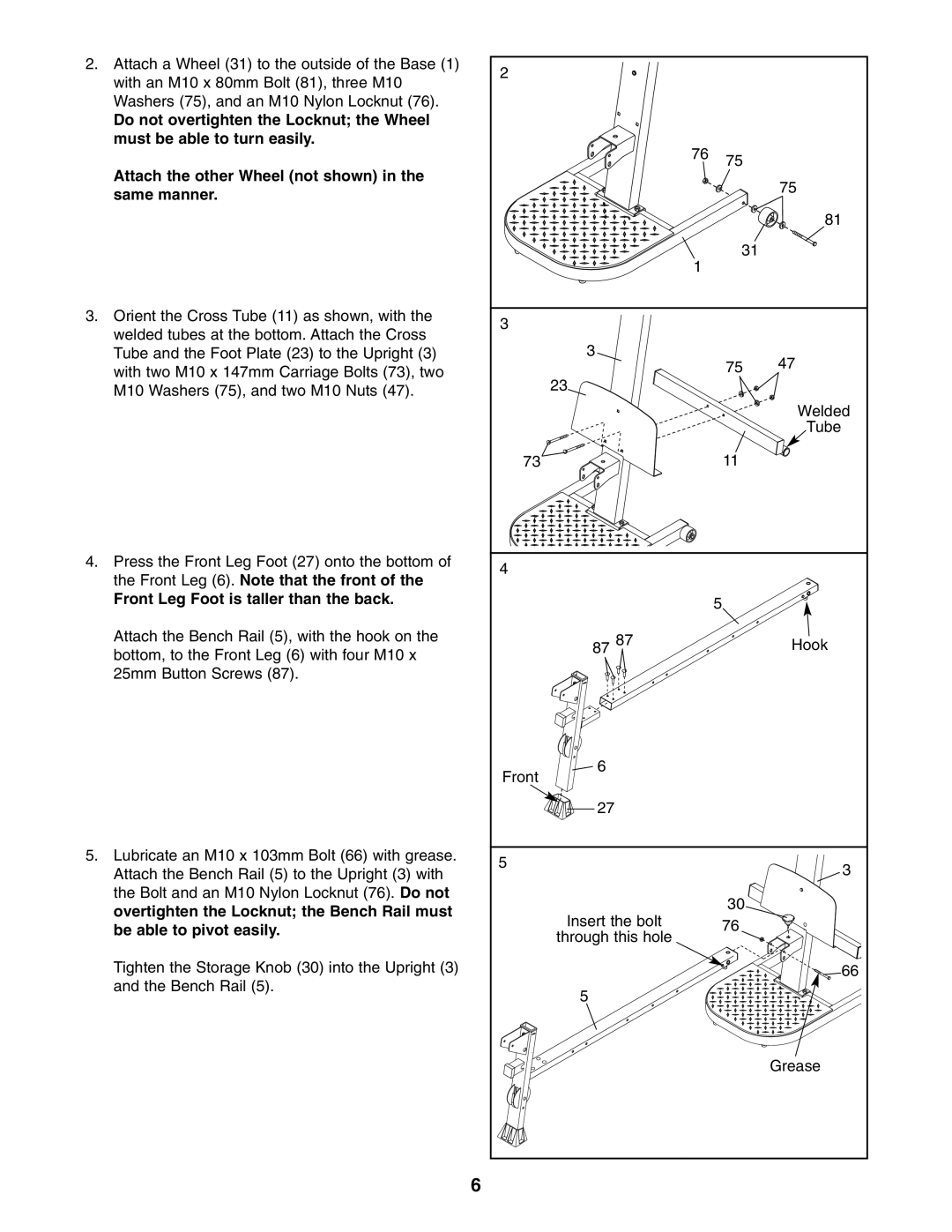 Weider WESY5984.1 user manual Front Leg Foot is taller than the back 