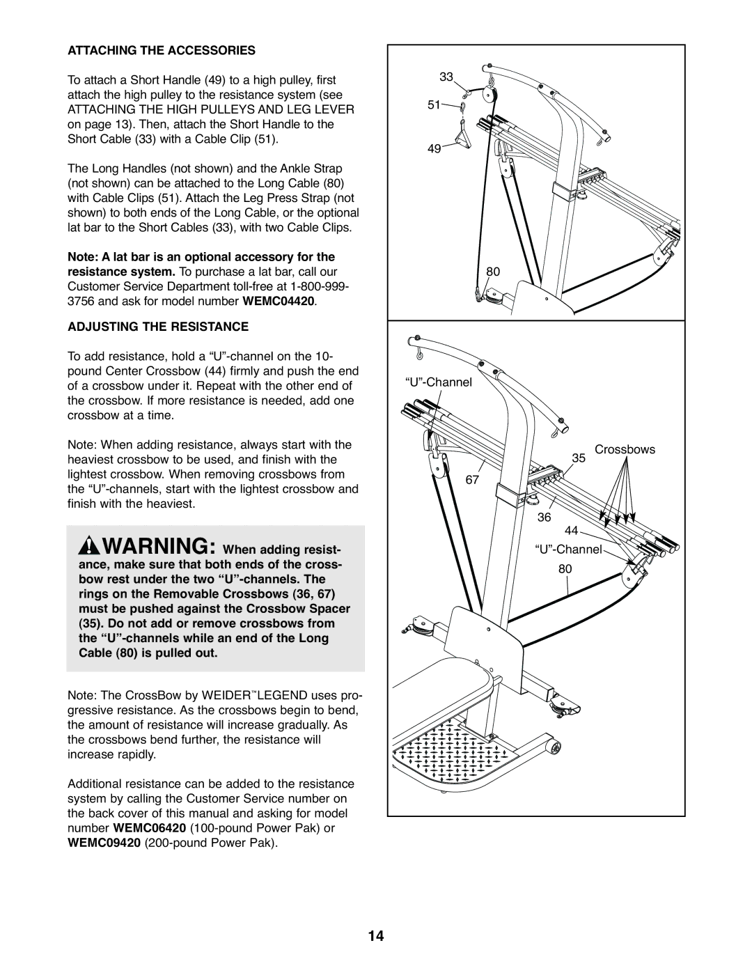 Weider WESY59930 user manual Attaching the Accessories, Adjusting the Resistance 