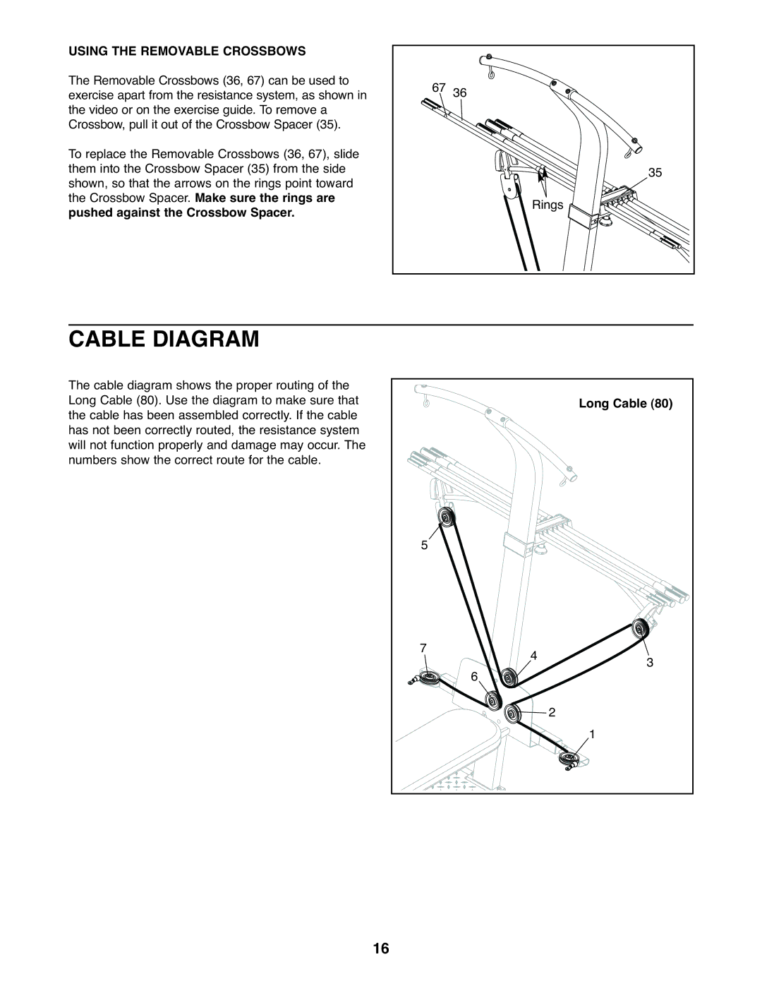 Weider WESY59930 user manual Cable Diagram, Using the Removable Crossbows, Long Cable 