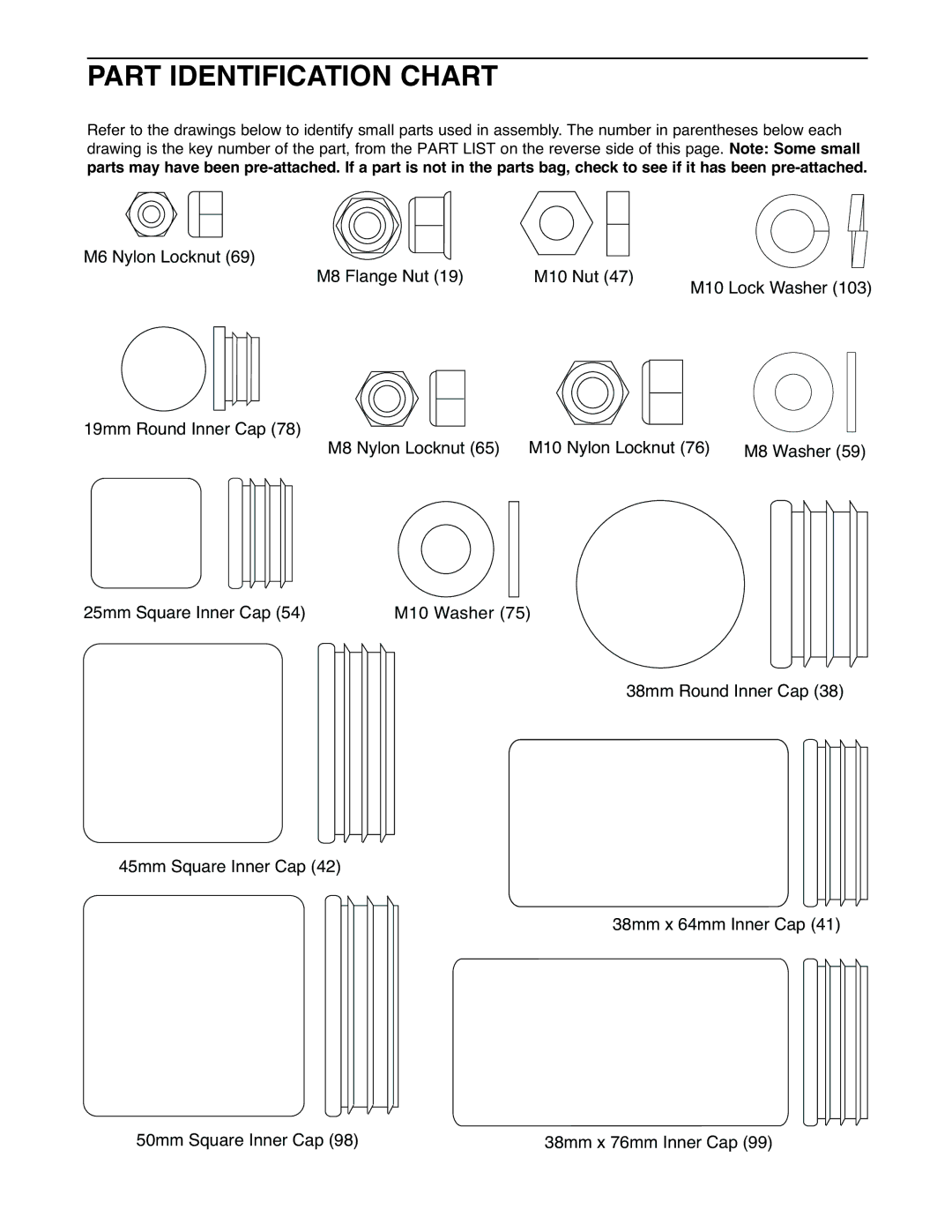 Weider WESY59930 user manual Part Identification Chart 