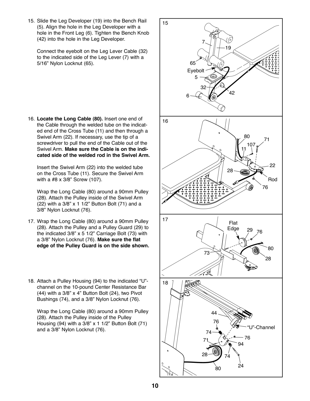 Weider WESY5993.2 user manual Locate the Long Cable 80. Insert one end, Swivel Arm. Make sure the Cable is on the indi 