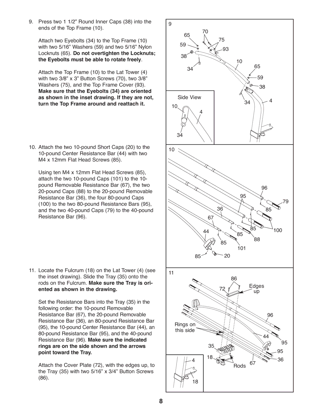 Weider WESY5993.2 user manual Make sure that the Eyebolts 34 are oriented 