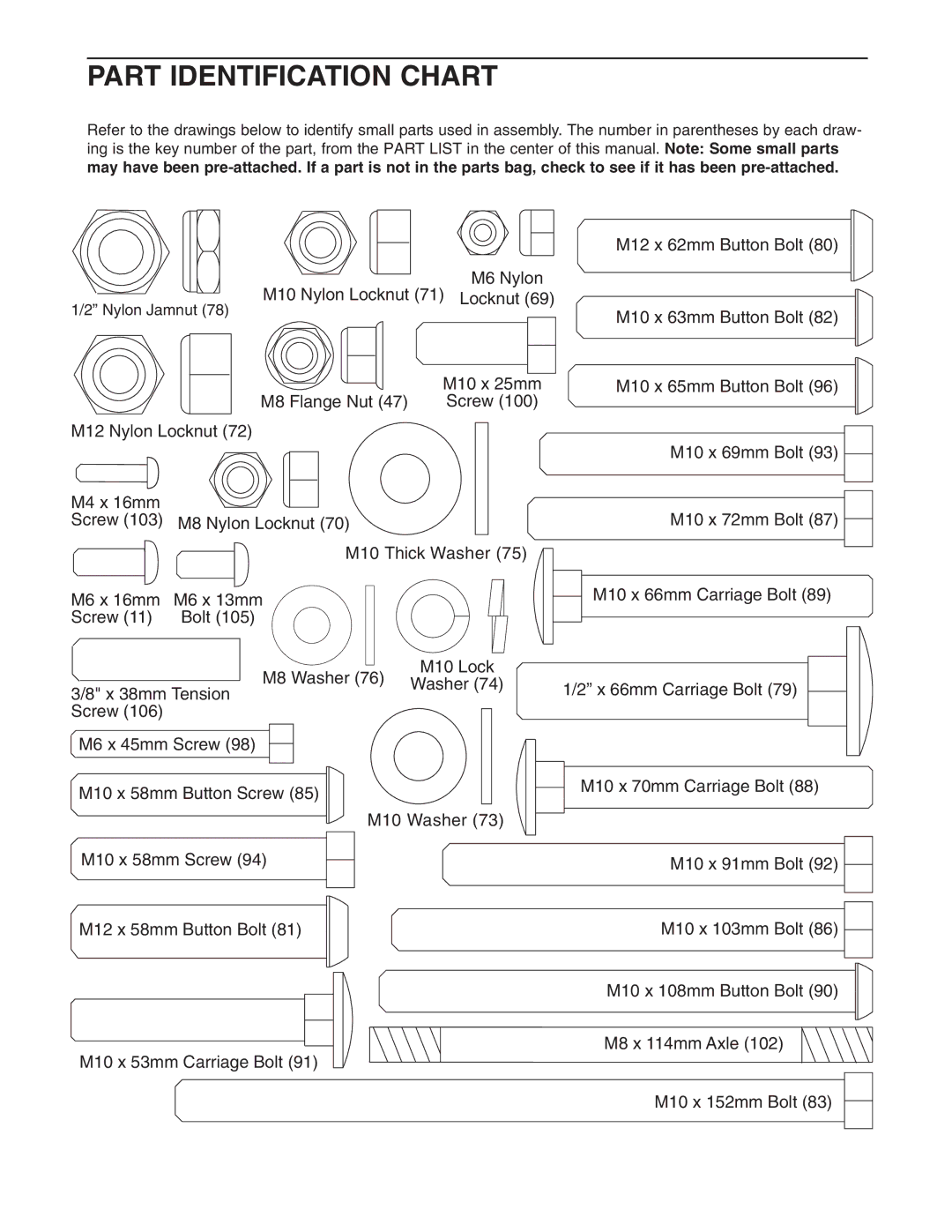 Weider WESY68630 user manual Part Identification Chart 