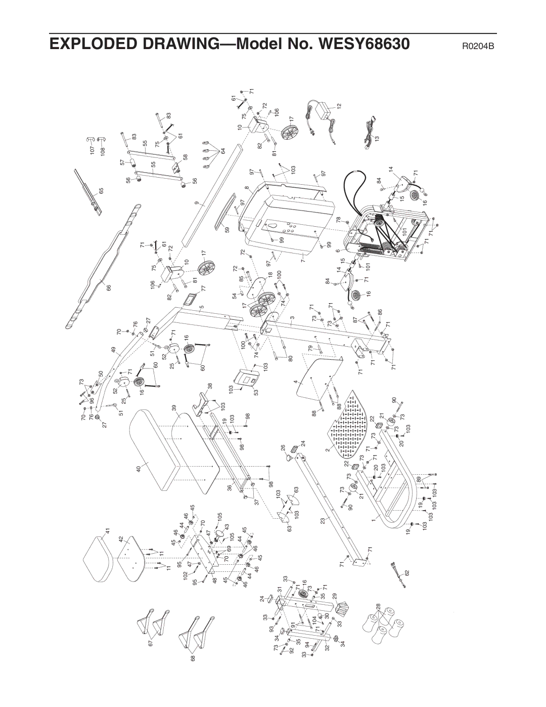 Weider user manual Exploded DRAWING-Model No. WESY68630 