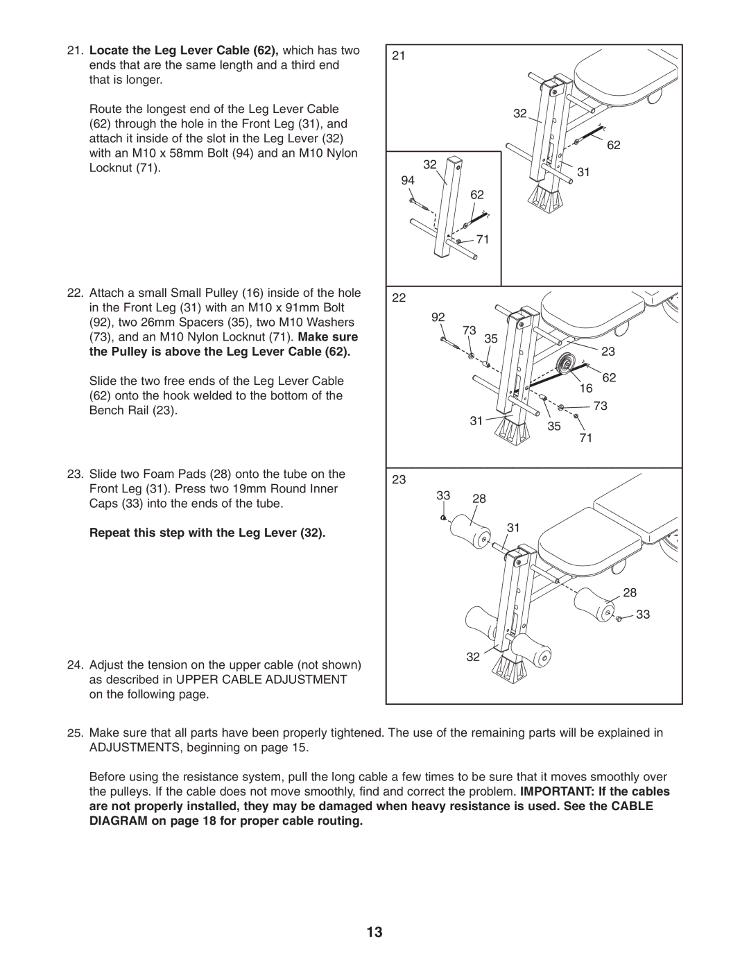 Weider WESY68632 user manual Repeat this step with the Leg Lever 