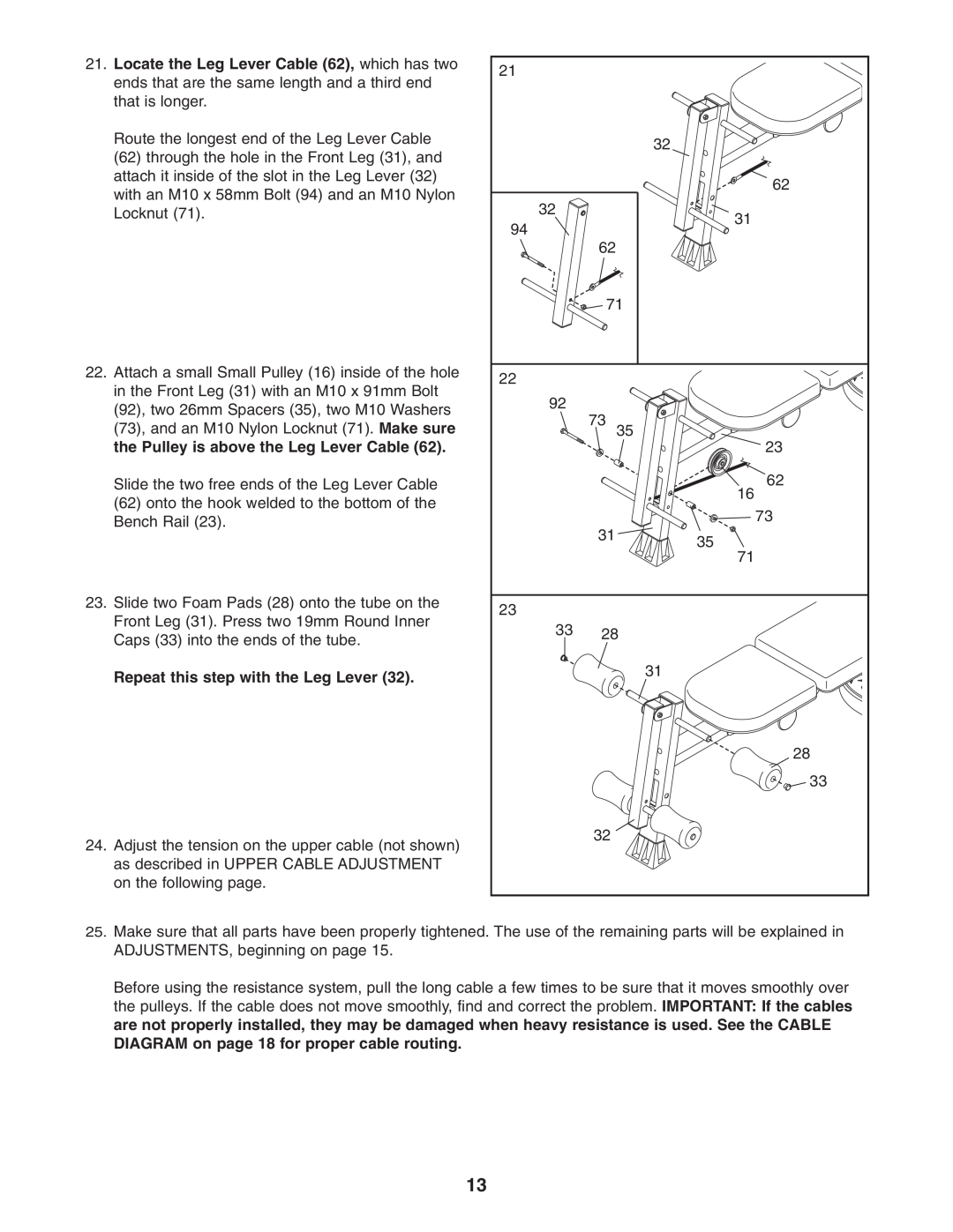 Weider WESY68632 user manual Repeat this step with the Leg Lever 