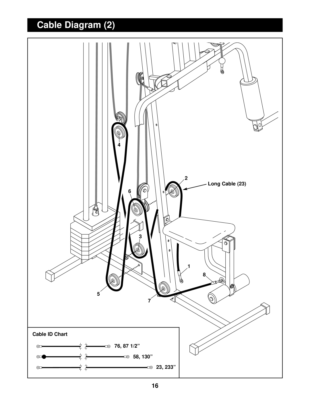 Weider WESY74090 user manual Long Cable, 76, 87 1/2 