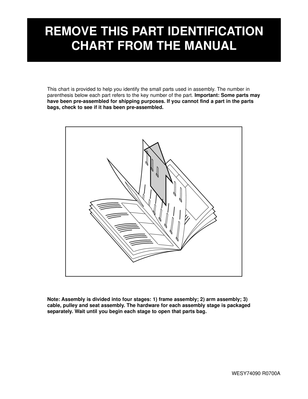 Weider user manual Remove this Part Identification Chart from the Manual, WESY74090 R0700A 