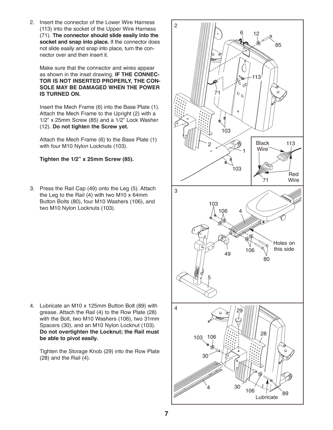 Weider WESY75741 user manual Tighten the 1/2 x 25mm Screw 