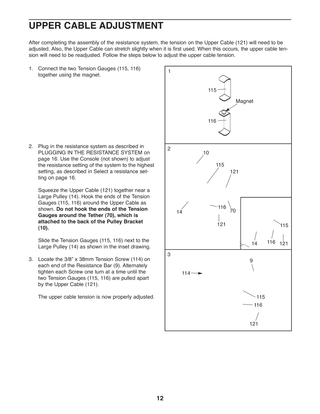 Weider WESY75742 user manual Upper Cable Adjustment 