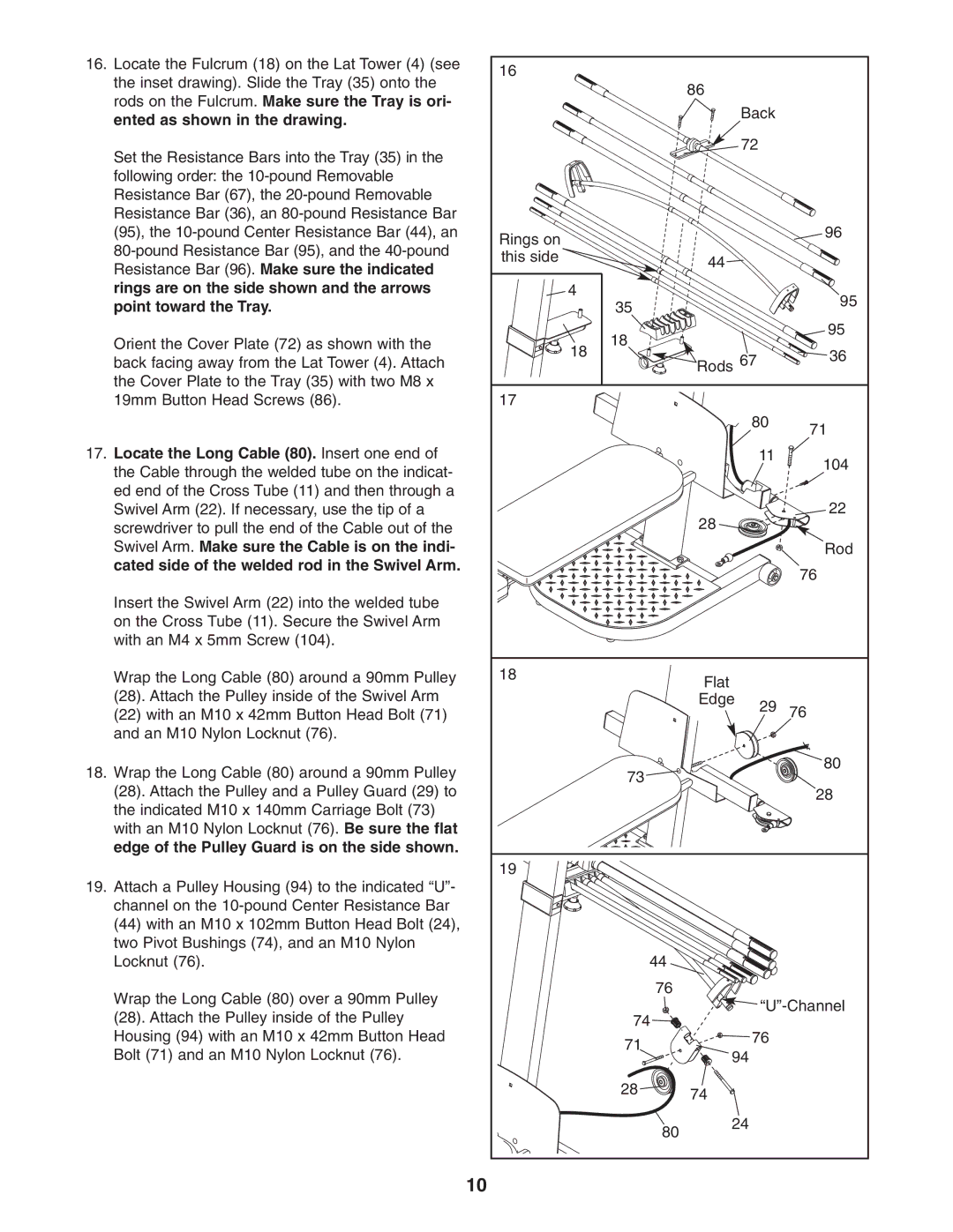 Weider WESY7773.1 user manual Rods on the Fulcrum. Make sure the Tray is ori, Ented as shown in the drawing 