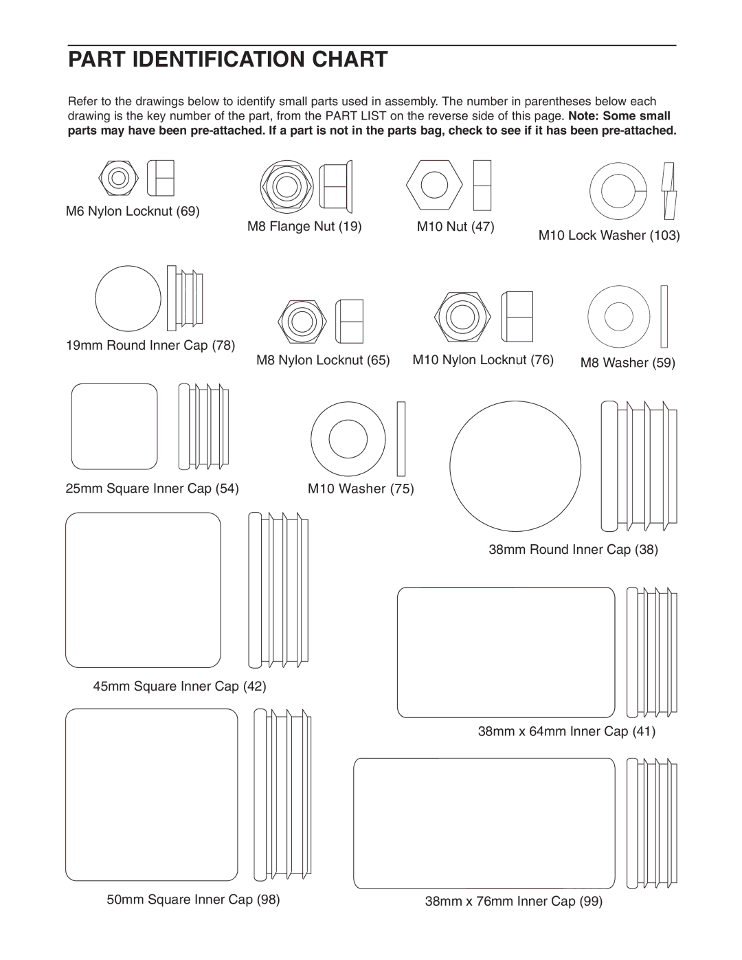 Weider WESY7773.1 user manual Part Identification Chart 