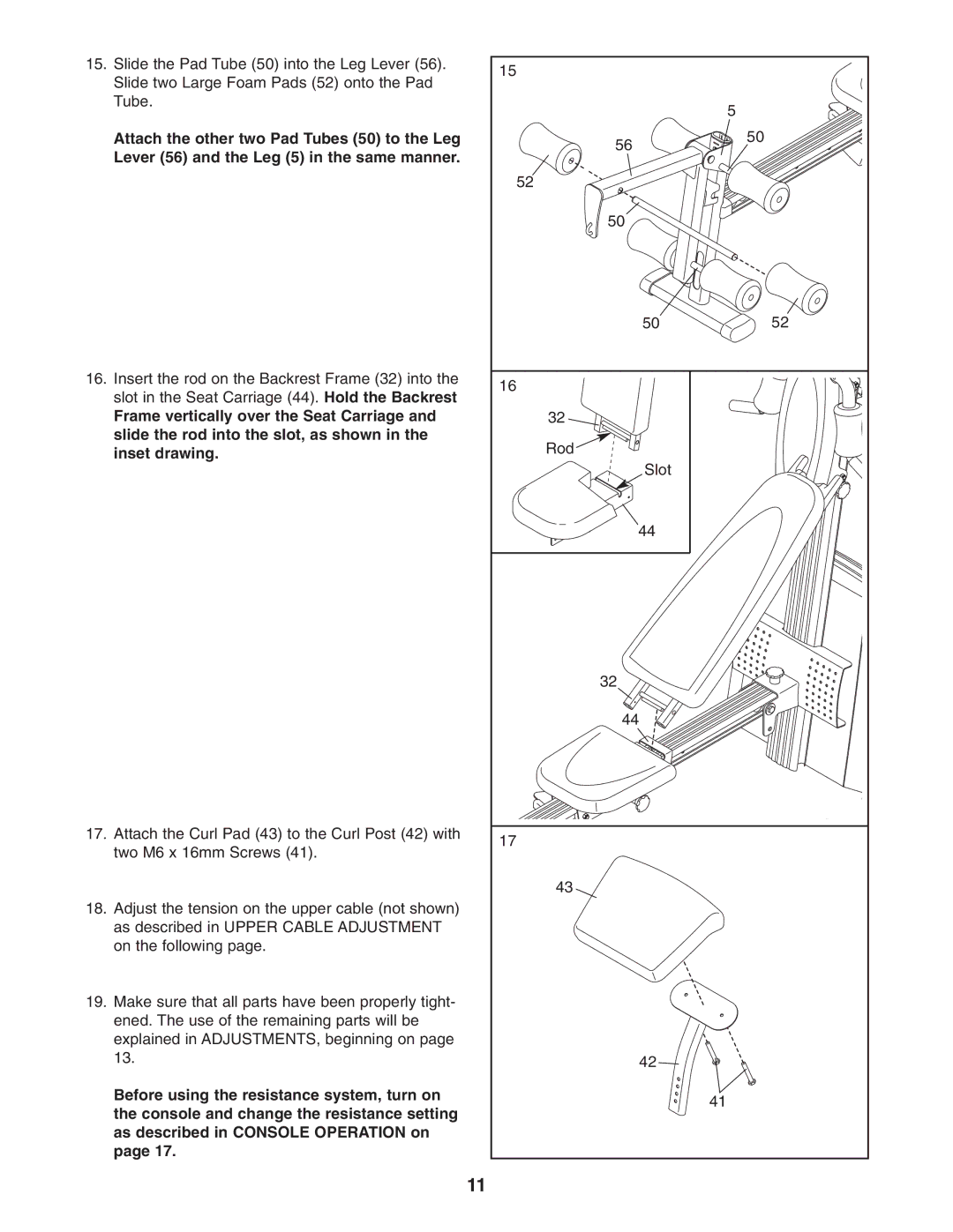 Weider WESY78732 user manual Rod Slot 