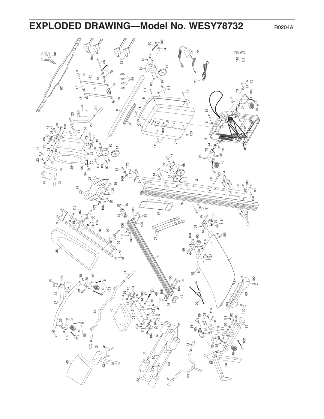 Weider user manual Exploded DRAWING-Model No. WESY78732, R0204A 