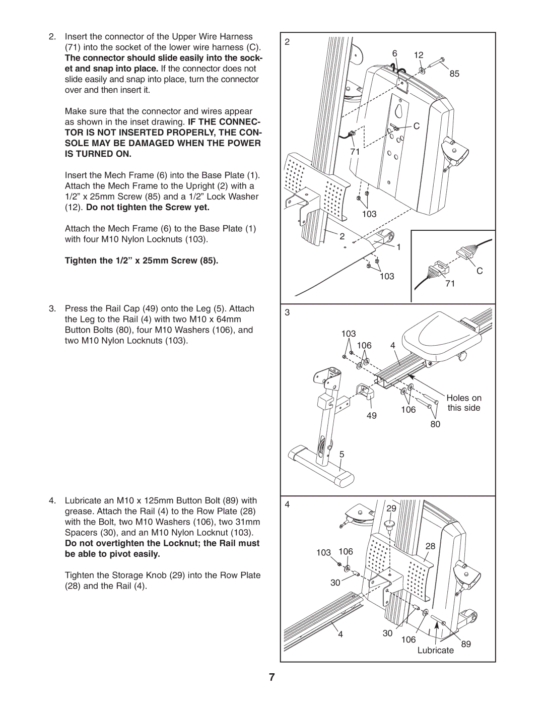 Weider WESY78732 user manual Tighten the 1/2 x 25mm Screw 