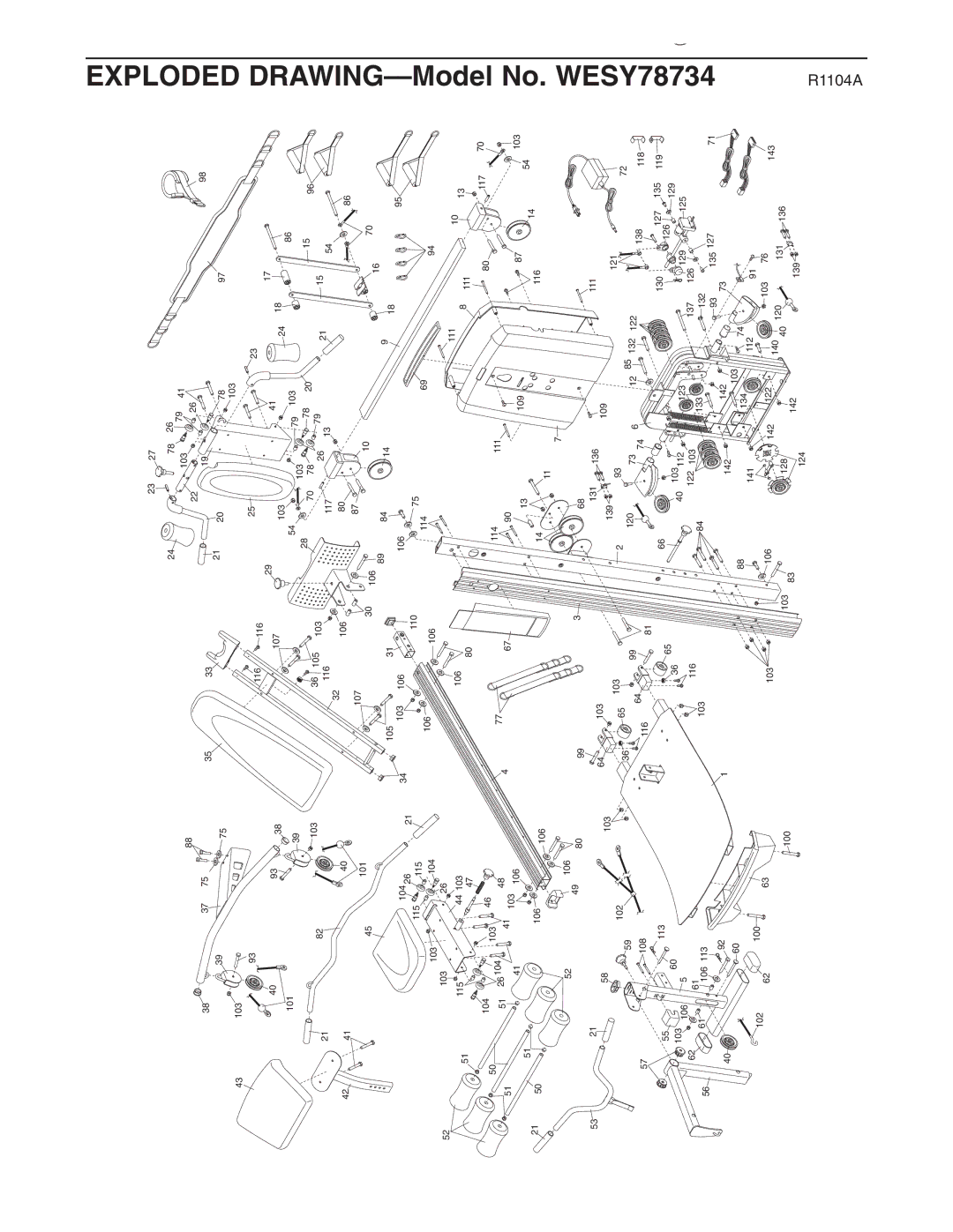 Weider user manual Exploded DRAWING-Model No. WESY78734, R1104A 