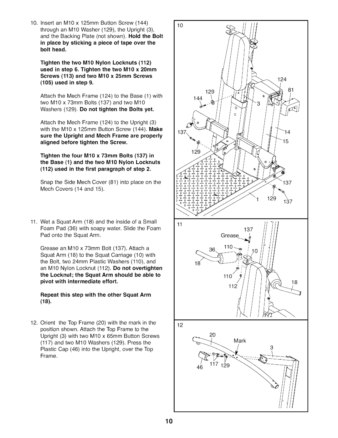 Weider WESY7974.O user manual Repeat this step with the other Squat Arm 