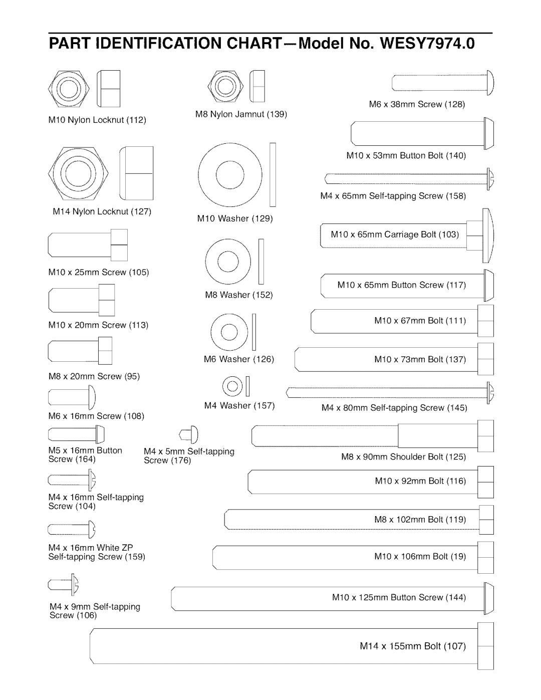 Weider WESY7974.O user manual Part Identification CHART--Model No. WESY7974.0 