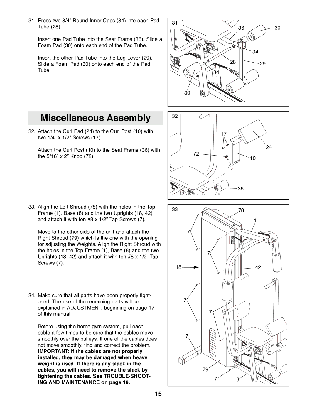 Weider WESY81080 manual Miscellaneous Assembly 