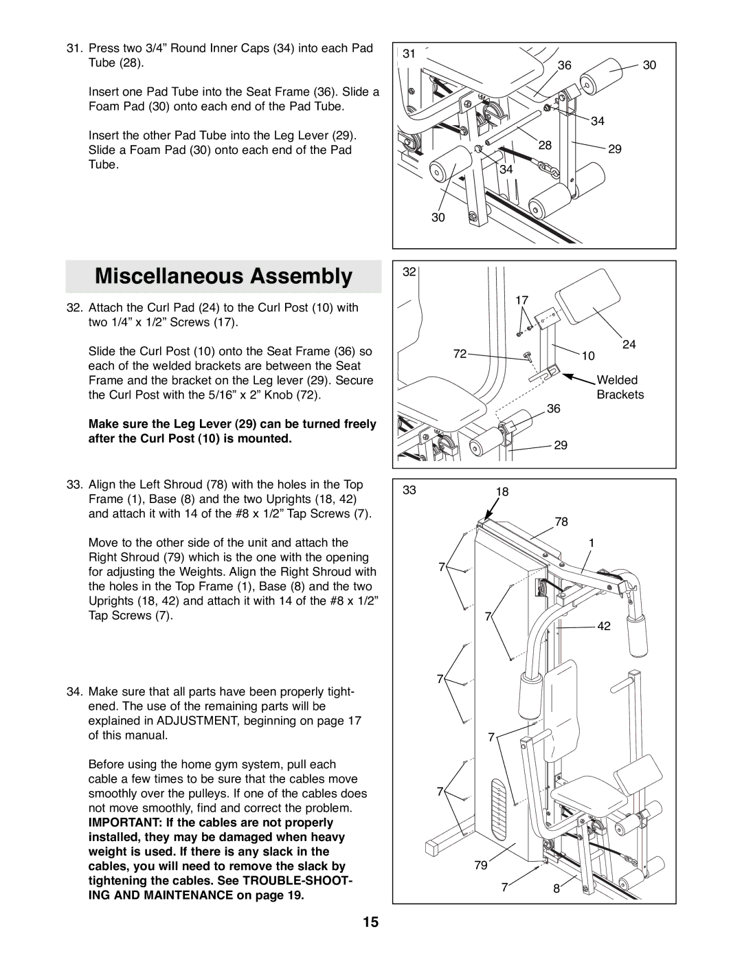 Weider WESY81081 manual Miscellaneous Assembly 