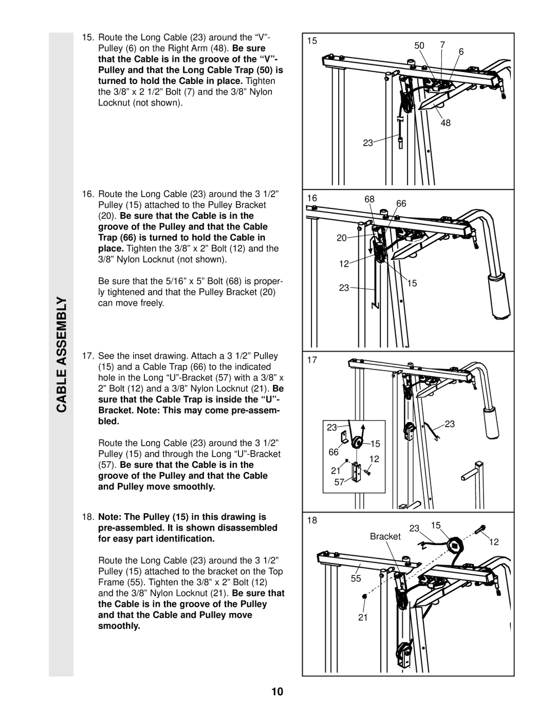 Weider WESY85100 user manual Cable Assembly 