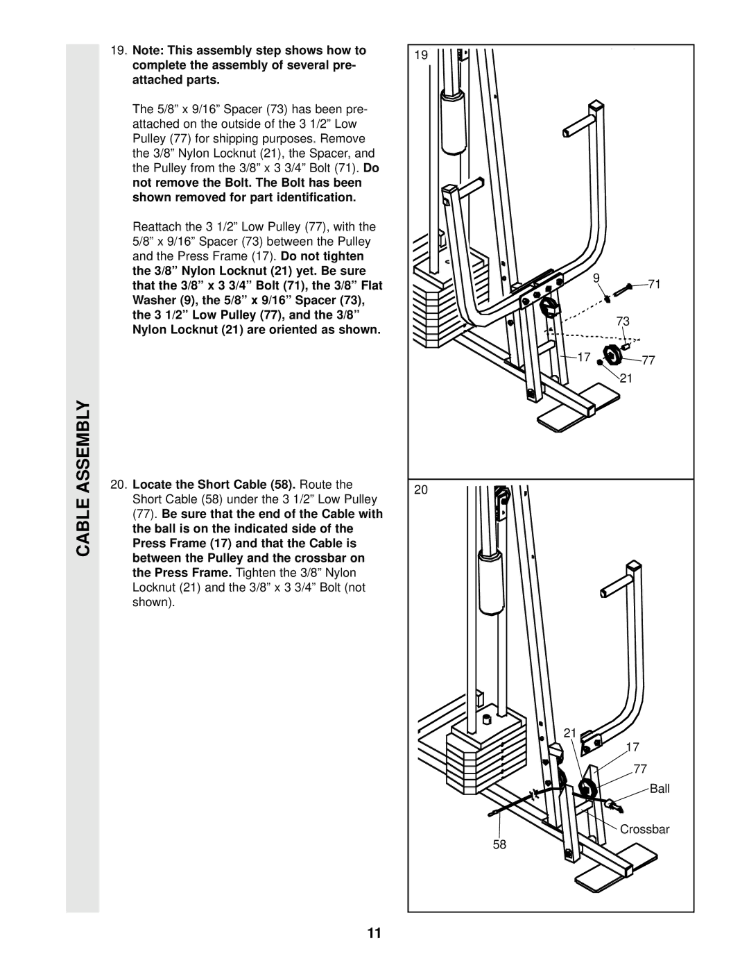 Weider WESY85100 user manual Crossbar 