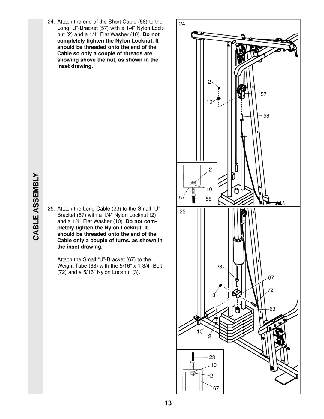 Weider WESY85100 user manual Cable Assembly 