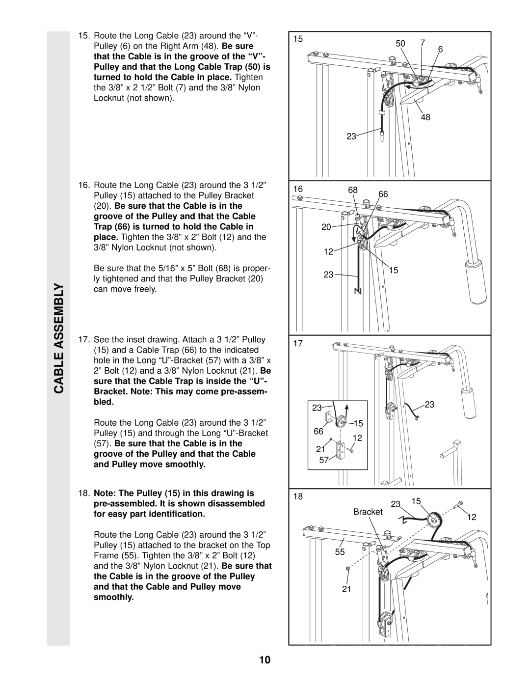 Weider WESY85104 user manual Cable Assembly 