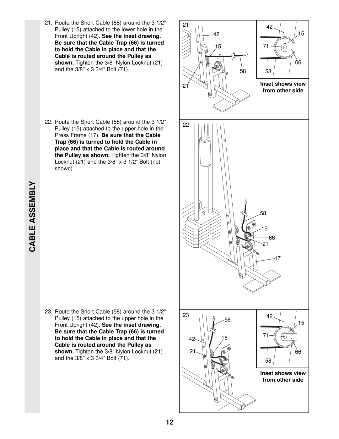 Weider WESY85104 user manual Cable Assembly 