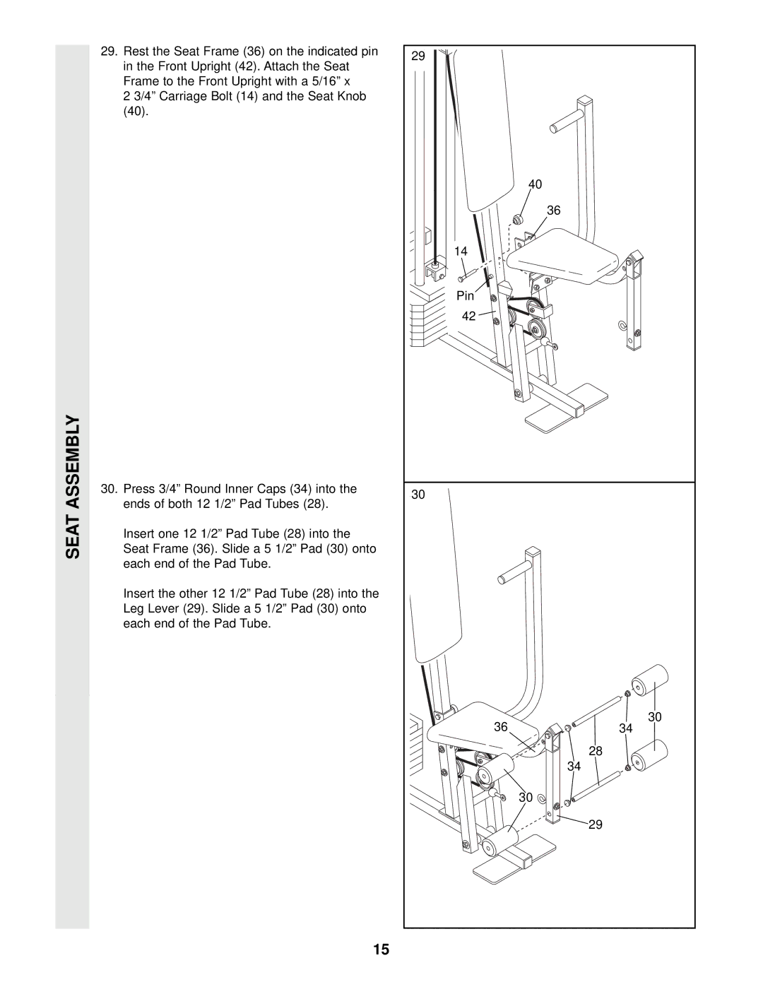 Weider WESY85104 user manual Seat Assembly 