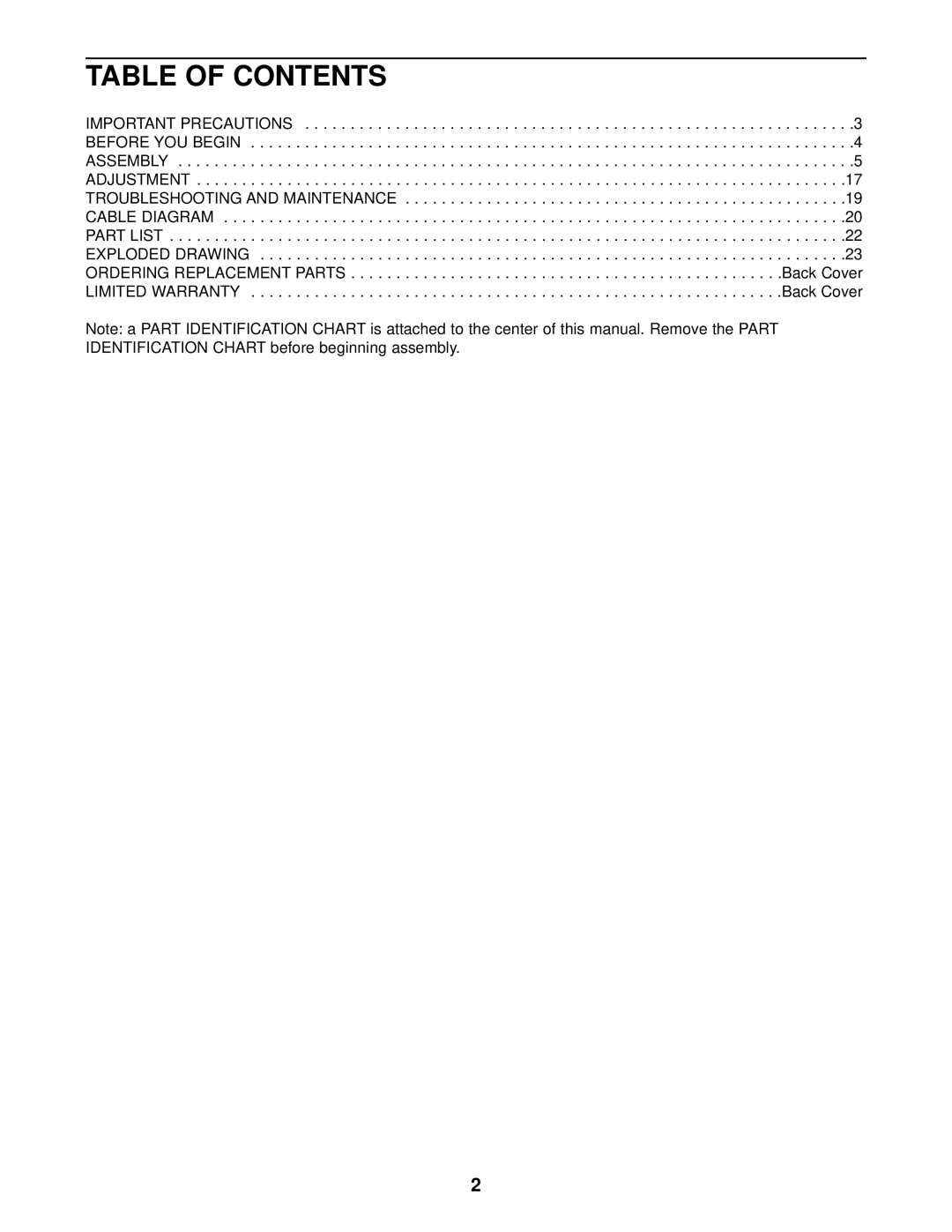 Weider WESY85104 user manual Table of Contents 