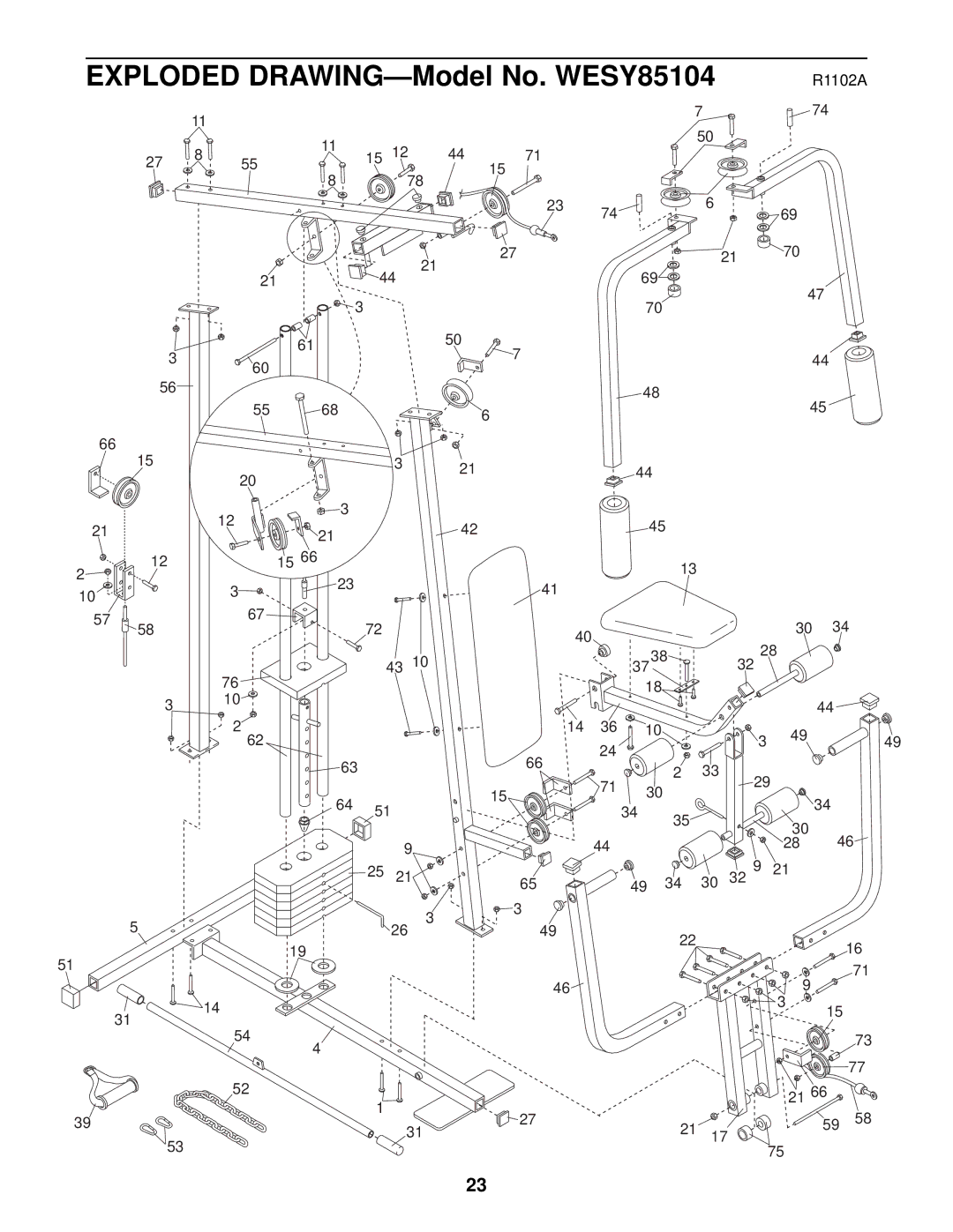 Weider user manual Exploded DRAWING-Model No. WESY85104 